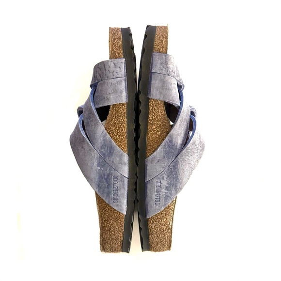 Birkenstock Lugano Soft Footbed Oiled Suede Sandals in Dusty Blue - Picture 4 of 9